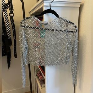 Sheer Silver Sequins Crop Top - S